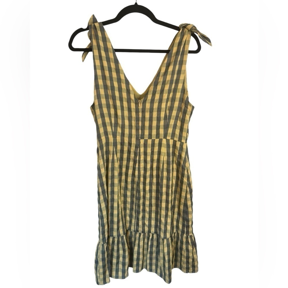 Gilli Yellow & Grey Plaid Knot Shoulder Ruffle Hem Jumper Dress Womens Sz Large - Picture 3 of 10